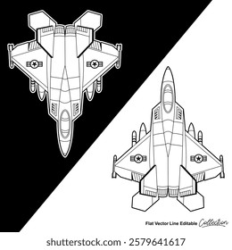 Black and white war plane, flat vector illustration