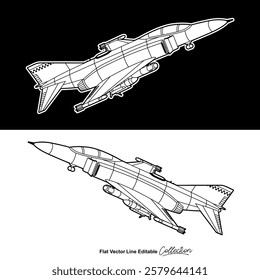 Black and white war plane, flat vector illustration