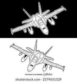 Black and white war plane, flat vector illustration