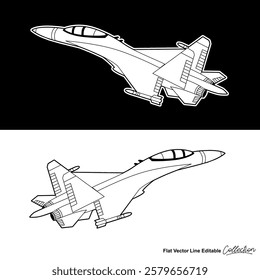 Black and white war plane, flat vector illustration