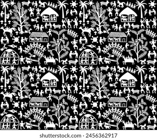 black and white warli vector design.