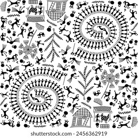black and white warli vector design.