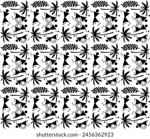 black and white warli vector design.