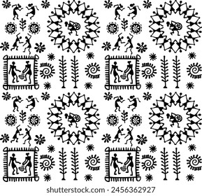 black and white warli vector design.