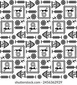black and white warli vector design.