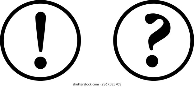Schwarz-Weiß-Warning- und Info-Flat-Round-Icon Set mit Ausrufezeichen und Fragezeichen-Symbol. Vektorbild.