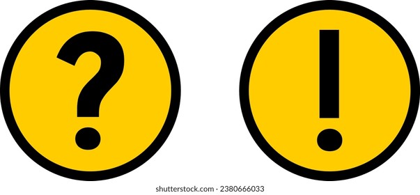 Schwarz-Weiß-Warning- und Info-Flat-Round-Icon Set mit Ausrufezeichen und Fragezeichen-Symbol. Vektorbild.