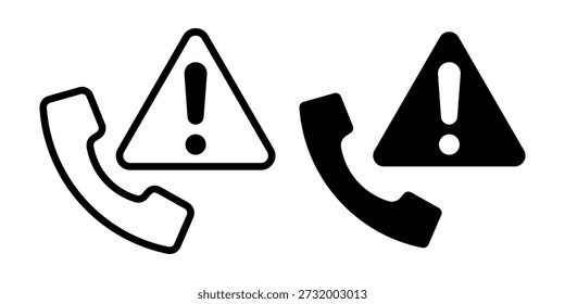 Black and white warning signs with exclamation marks and telephone receivers