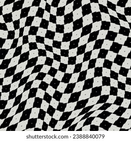 Black and white warped pixelated checkerboard pattern. Seamless vector