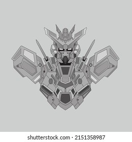 black and white warrior cyborg robot knight in the sacred geometry ornaments background, Perfect for tattoos