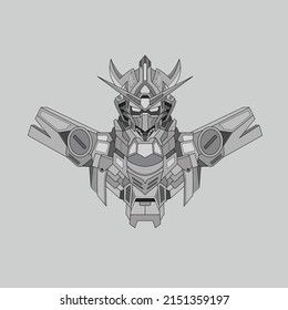 black and white warrior cyborg robot knight in the sacred geometry ornaments background, Perfect for tattoos