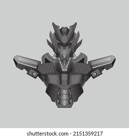 knight robot guerrero blanco y negro en el fondo de ornamentos sagrados de geometría, perfecto para tatuajes