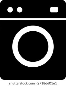 Blanco y negro de una lavadora con el aparato circular del símbolo de puerta