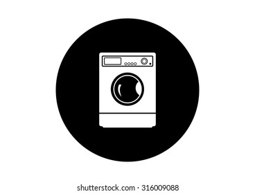 Black and white washing machine icon on white background      