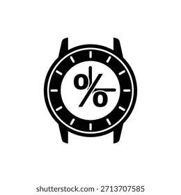 Icono de la cara del reloj en blanco y negro con diseño de símbolo de porcentaje central