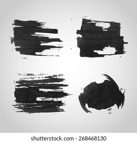 black and white, watercolor blots and brush in grunge style