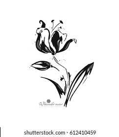 black and white watercolor flower on white background