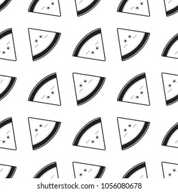 black and white watermelon cartoon object seamless pattern on white background, vector illustration