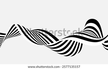Black and white wave. Abstract wave design with optical illusion. Abstract geometric background.