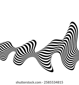 Black and white wave. Abstract vector background illusion.