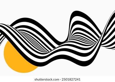 Black and white wave, abstract wavy stripes and lines.