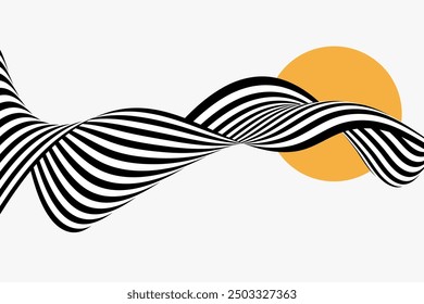 Black and white wave, abstract wavy stripes and lines.