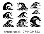 Black and white wave illustrations water ocean