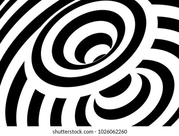 Black and white wave lines background. Abstract optical illusion backdrop& Op art vector illustration