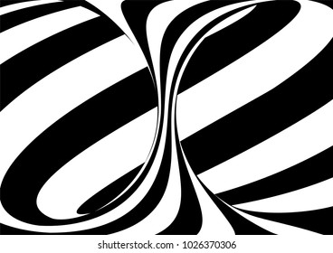 Black and white wave lines background. Abstract optical illusion backdrop. Op art vector illustration.