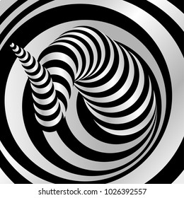 Black and white wave lines background. Abstract optical illusion backdrop. Op art vector illustration