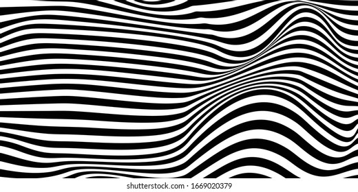 Black and white wave lines pattern abstract background. Vector