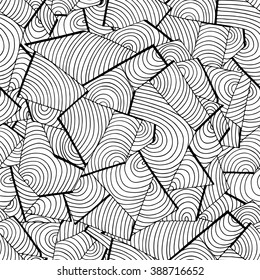 Black and white wave pattern, geometric hand drawn background, fragment wavy seamless vector texture