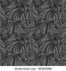 Black and white wave pattern, seamless background, vector illustration