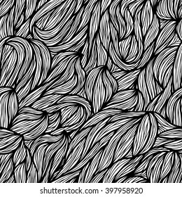 Black and white wave pattern, seamless background, vector illustration