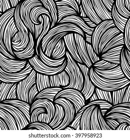 Black and white wave pattern, seamless background, vector illustration