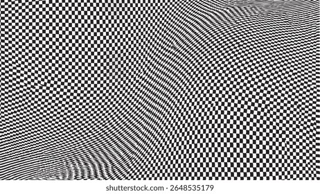 Black And White Wave Psychedelic Checked Background
