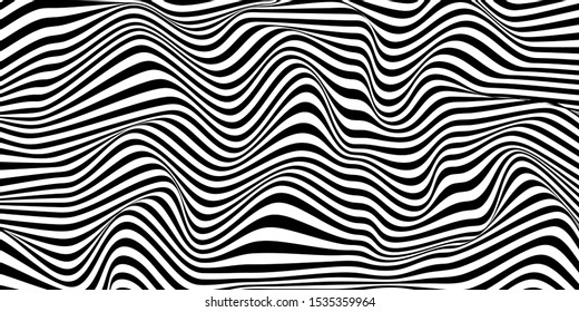 Black and white wave stripe optical abstract design. Curved line on white background, Vector background.
