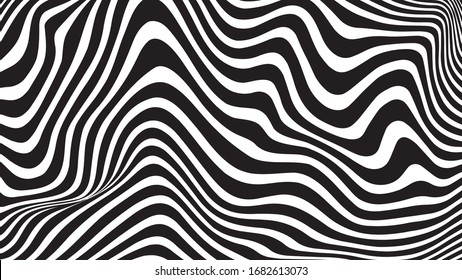 Black and white wave stripe optical abstract design. Vector background. Curved lines.