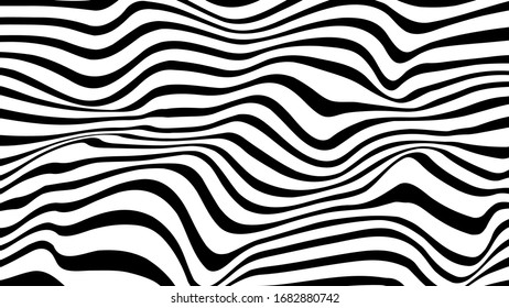 Black and white wave stripe optical abstract design. Vector background. Curved lines.