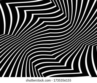  Diseño abstracto óptico de rayas de onda en blanco y negro. Fondo vectorial. líneas curvas