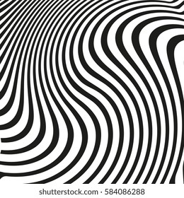Black and white wave stripe optical abstract design. Vector background. curved lines