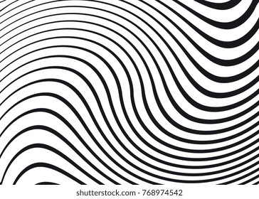 Black and white wave stripe optical abstract design. Vector background. curved lines