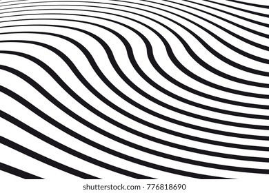 Black and white wave stripe optical abstract design. Vector background. curved lines