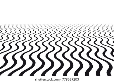 Black and white wave stripe optical abstract design. Vector background. curved lines