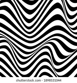 Black and white waves abstract background. Optical art. Vector.	