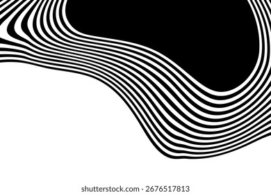 Las ondas de abstracción en blanco y negro crean una ilusión óptica visual dinámica. Eps 10