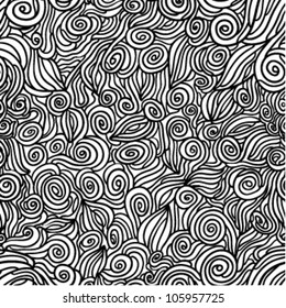 black and white waves outlines seamless pattern