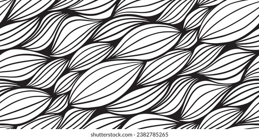Black and white waves seamless pattern for fabric textile design, pillow or wrapping. Vector illustration