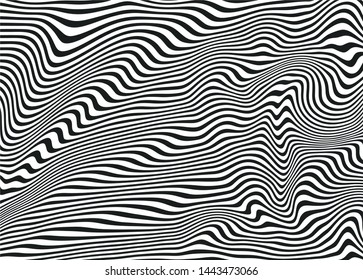 
Black and white waves of thin curved lines. For covers, business cards, banners, engravings on clothing, wall decorations, posters, canvases, sites. Modern Vector Illustration