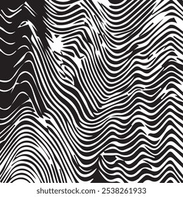 Black and white wavy background. Stylish texture with wavy stripes lines. Geometric abstract background illustration